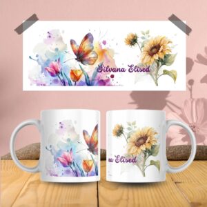 Taza sublimada – Diseños Florales y Abstractos en Acuarela con Nombre