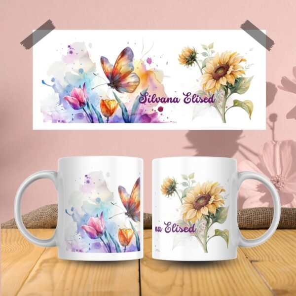 Taza sublimada – Diseños Florales y Abstractos en Acuarela con Nombre